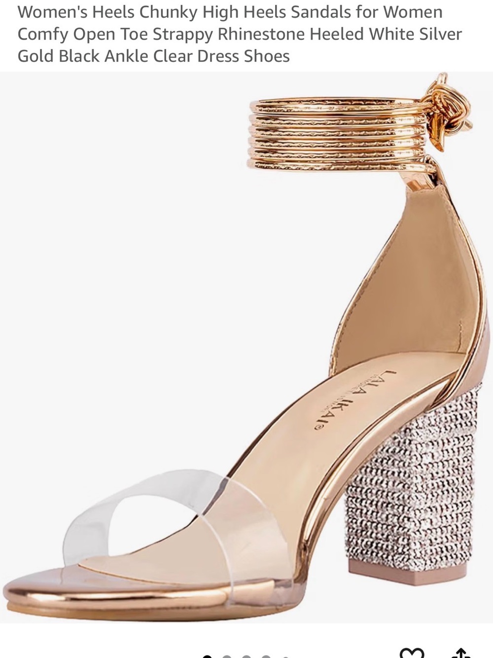 Women's Gold Ankle or Leg Strap Heeled Sandals with Clear Toe Strap